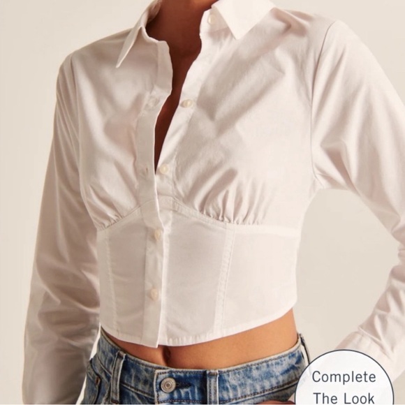 Abercrombie Long Sleeve Poplin Corset Shirt in black - Picture 1 of 8